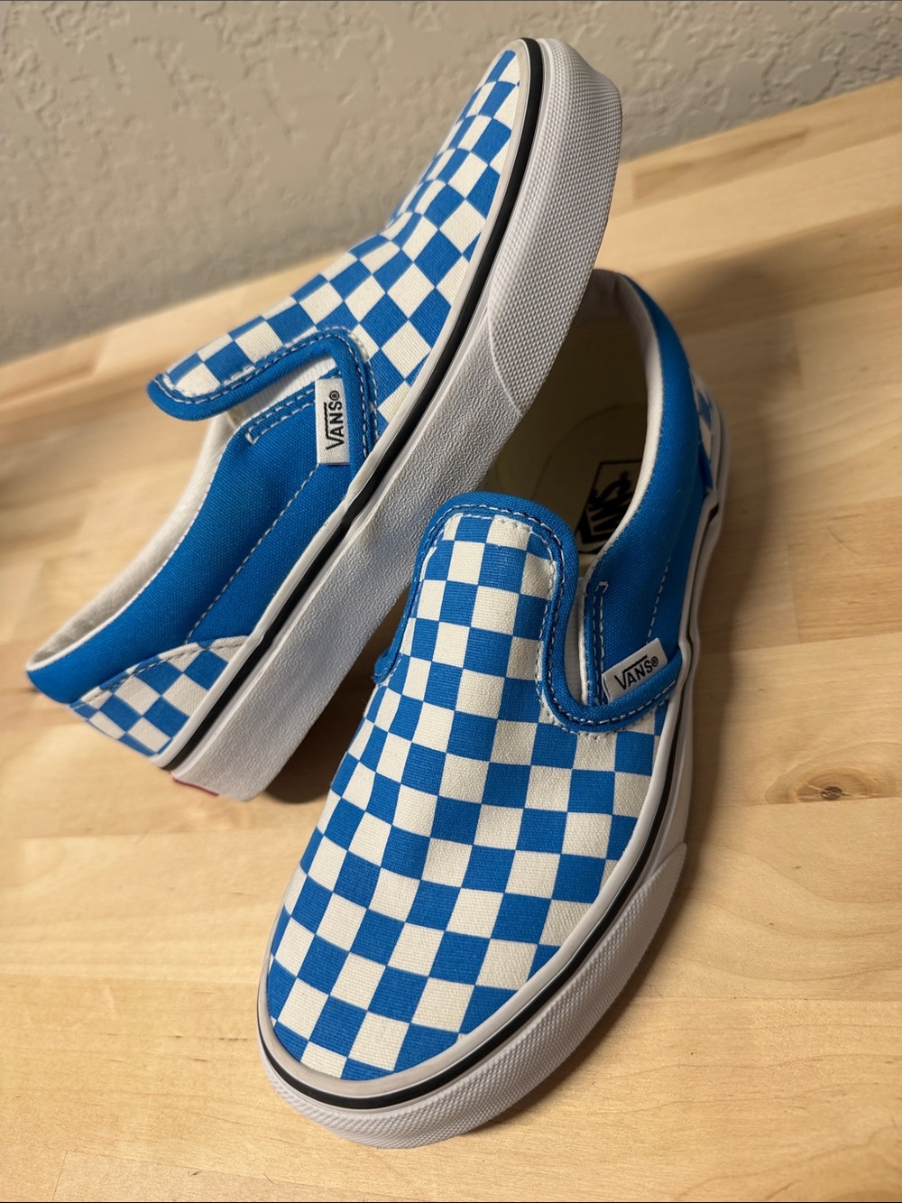 Vans Kids size 3 Blue & White Checkerboard Slip-On Sneakers